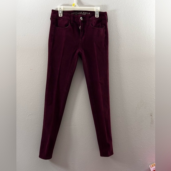 American Eagle Women Red Burgundy Jegging Jean‎ 360 size 0 super stretch - Picture 1 of 9
